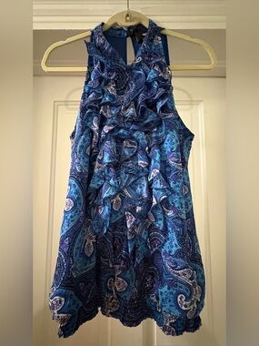 Mossimo Women’s Blue Paisley Sleeveless Blouse with Ruffles Size Large